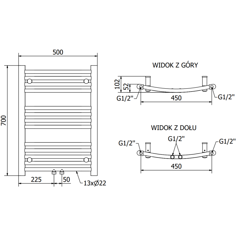 Mexen Ares Badezimmerheizkörper 700 x 500 mm, 286 W, schwarz - W102-0700-500-00-70