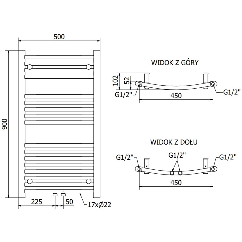 Mexen Ares Badezimmerheizkörper 900 x 500 mm, 372 W, schwarz - W102-0900-500-00-70