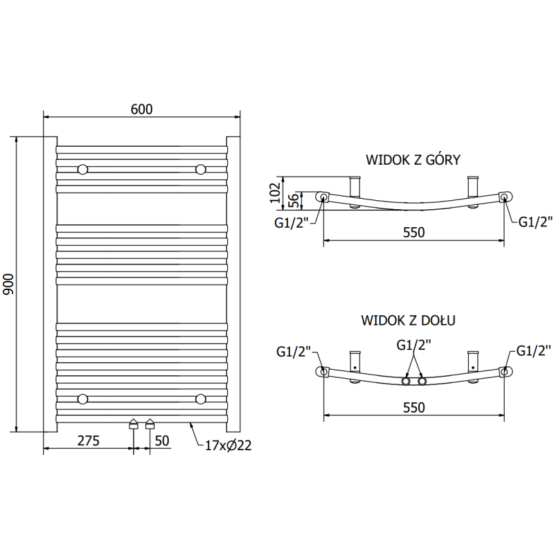 Mexen Ares Badezimmerheizkörper 900 x 600 mm, 433 W, weiß - W102-0900-600-00-20