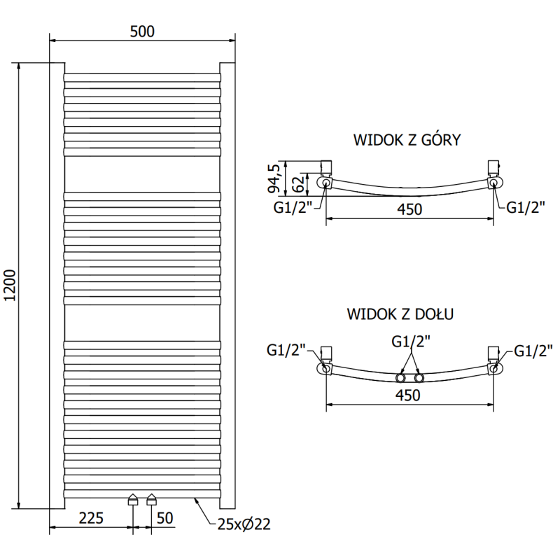 Mexen Ares Badezimmerheizkörper 1200 x 500 mm, 420 W, gold - W102-1200-500-00-50