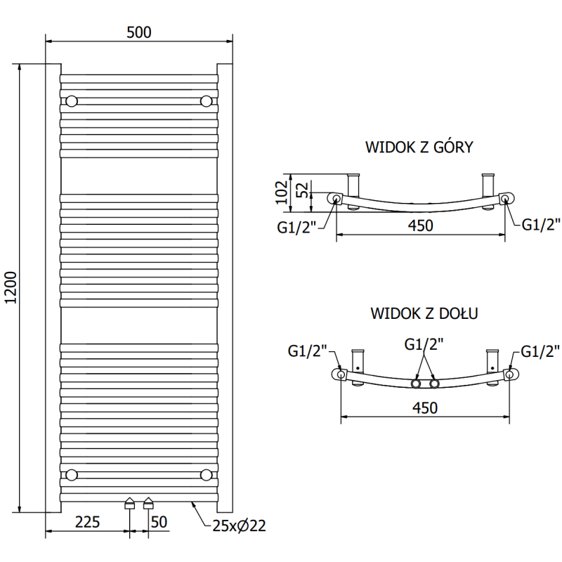 Mexen Ares Badezimmerheizkörper 1200 x 500 mm, 531 W, Anthrazit - W102-1200-500-00-66