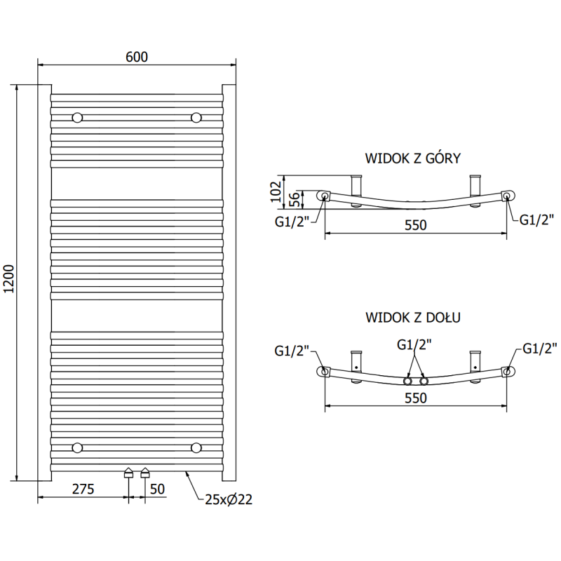 Mexen Ares Badezimmerheizkörper 1200 x 600 mm, 620 W, weiß - W102-1200-600-00-20