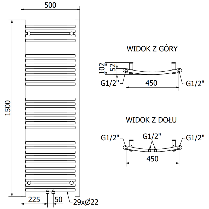 Mexen Ares Badezimmerheizkörper 1500 x 500 mm, 630 W, weiß - W102-1500-500-00-20