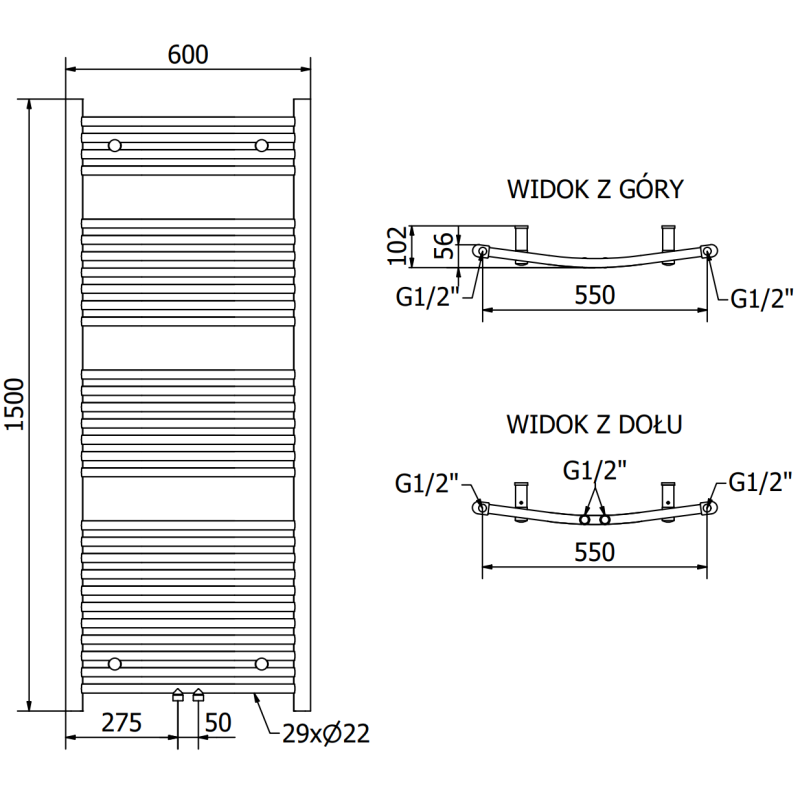 Mexen Ares Badezimmerheizkörper 1500 x 600 mm, 733 W, weiß - W102-1500-600-00-20