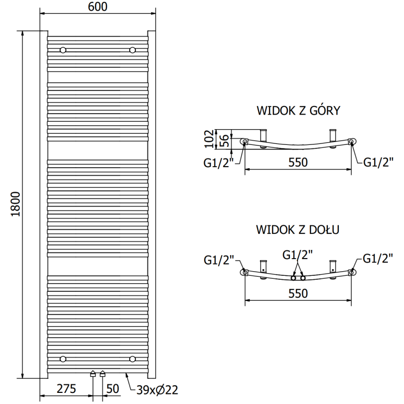Mexen Ares Badezimmerheizkörper 1800 x 600 mm, 958 W, weiß - W102-1800-600-00-20