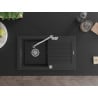 Mexen Pablo Granitspüle 1-becken mit Abtropffläche und Küchenarmatur Carla, schwarz/silber metallic - 6510-73-670700-00