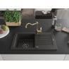 Mexen Pablo Granitspüle 1-beckig mit Abtropffläche und Küchenarmatur Carla, schwarz/gold metallic - 6510-75-670700-50-B