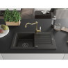 Mexen Pablo Granitspüle mit 1 Becken, Abtropffläche und Küchenarmatur Carla, schwarz/goldener Metallic - 6510-75-670700-50-B