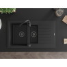 Mexen Matias Granitspüle 1,5-fach mit Ablage und Küchenarmatur Telma, schwarz/silber - 6502-73-670200-70-B