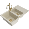 Mexen Gaspar Granitspüle 1,5-Kammer mit Abtropffläche und Küchenarmatur Carla, beige - 6507-69-670700-50