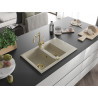 Mexen Gaspar Granitspüle 1,5-Kammer mit Abtropffläche und Küchenarmatur Carla, beige - 6507-69-670700-50