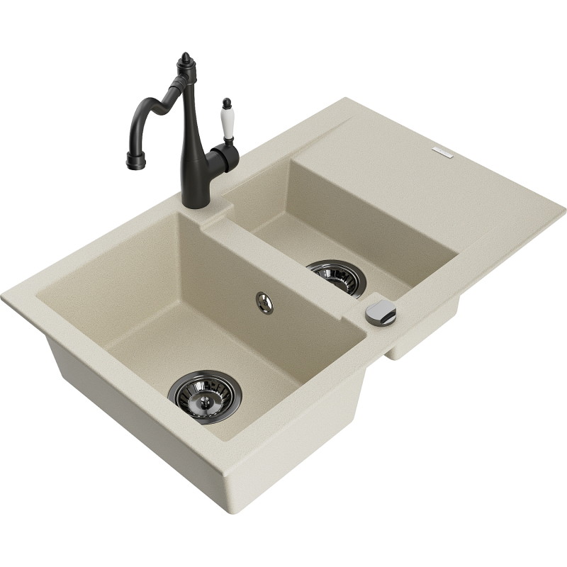 Mexen Gaspar granitspüle 1,5-kammer mit abtropfbrett und küchenarmatur Carla, beige - 6507-69-670700-70