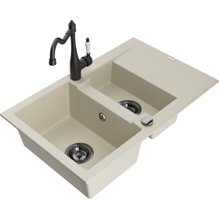 Mexen Gaspar granitspüle 1,5-kammer mit abtropfbrett und küchenarmatur Carla, beige - 6507-69-670700-70