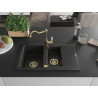 Mexen Gaspar Granitspüle 1,5-Becken mit Abtropffläche und Küchenarmatur Carla schwarz/silber metallic - 6507-73-670700-50