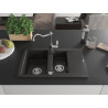 Mexen Gaspar Granitspüle 1,5-Kammer mit Abtropffläche und Küchenarmatur Carla, schwarz/gold metallic - 6507-75-670700-00