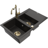 Mexen Gaspar Granitspüle 1,5 Becken mit Abtropffläche und Küchenarmatur Carla, schwarz/gold metallic - 6507-75-670700-50