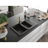 Mexen Gaspar Granitspüle 1,5-Becken mit Abtropffläche und Küchenarmatur Carla schwarz/gold Metallic - 6507-75-670700-50-B