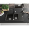 Mexen Gaspar Granitspüle 1,5-beckig mit Abtropffläche und Küchenarmatur Carla, schwarz/gold metallic - 6507-75-670700-70