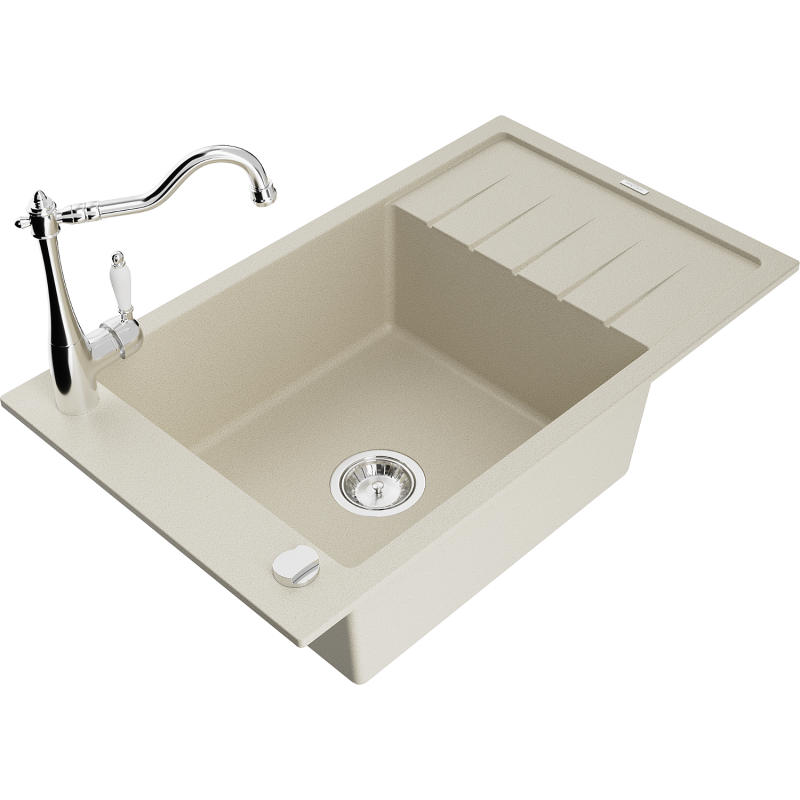Mexen Elias Granitspüle 1-Becken mit Abtropffläche und Küchenarmatur Carla, beige - 6511-69-670700-00