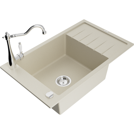Mexen Elias Granitspüle 1-Becken mit Abtropffläche und Küchenarmatur Carla, beige - 6511-69-670700-00