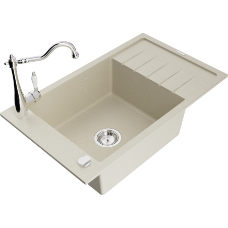 Mexen Elias Granitspüle 1-beckig mit Abtropffläche und Küchenarmatur Carla, beige - 6511-69-670700-00