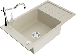 Mexen Elias Granitspüle 1-Becken mit Abtropffläche und Küchenarmatur Carla, beige - 6511-69-670700-00