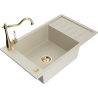 Mexen Elias Granitspüle 1-Becken mit Abtropffläche und Küchenarmatur Carla, beige - 6511-69-670700-50