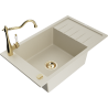 Mexen Elias Granitspüle 1-beckig mit Abtropffläche und Küchenarmatur Carla, beige - 6511-69-670700-50