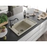 Mexen Elias Granitspüle 1-Becken mit Abtropffläche und Küchenarmatur Carla, beige - 6511-69-670700-70
