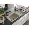 Mexen Elias Granitspüle 1-beckig mit Abtropffläche und Küchenarmatur Carla, beige - 6511-69-670700-70