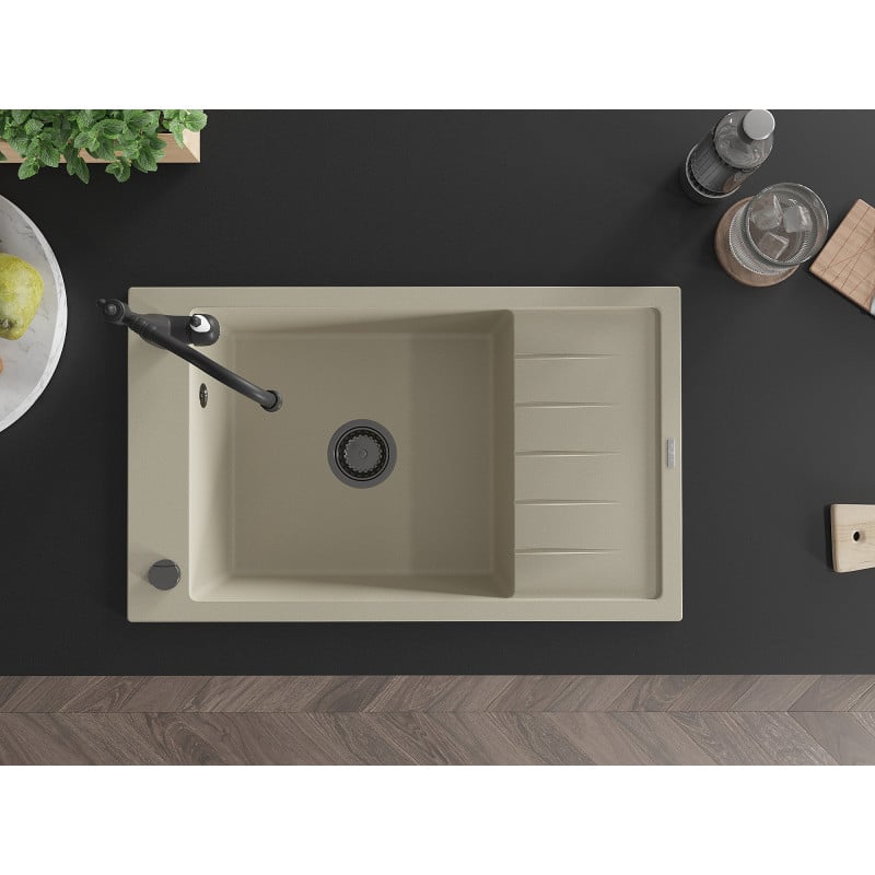 Mexen Elias Granitspüle 1-Becken mit Abtropffläche und Küchenarmatur Carla, beige - 6511-69-670700-70
