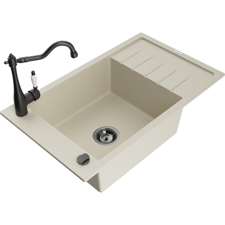 Mexen Elias Granitspüle 1-Becken mit Abtropffläche und Küchenarmatur Carla, beige - 6511-69-670700-70