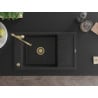 Mexen Elias Granitspüle 1-Becken mit Abtropffläche und Küchenarmatur Carla, schwarz/silber metallic - 6511-73-670700-50