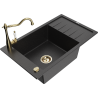 Mexen Elias Granitspüle 1-Becken mit Abtropffläche und Küchenarmatur Carla, schwarz/silber metallic - 6511-73-670700-50