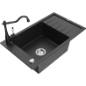 Mexen Elias Granitspüle 1-Becken mit Abtropffläche und Küchenarmatur Carla, schwarz/silber Metallic - 6511-73-670700-70