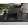 Mexen Elias Granitspüle 1-beckig mit Abtropffläche und Küchenarmatur Carla, schwarz/gold-metallic - 6511-75-670700-50