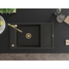 Mexen Elias Granitspüle 1-beckig mit Abtropffläche und Küchenarmatur Carla, schwarz/gold-metallic - 6511-75-670700-50