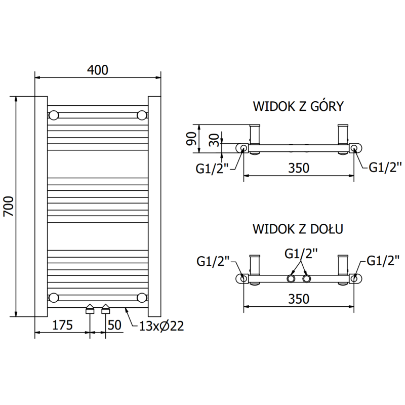 Mexen Mars Badezimmerheizkörper 700 x 400 mm, 238 W, weiß - W110-0700-400-00-20