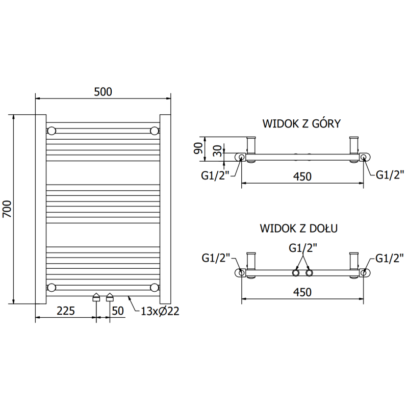 Mexen Mars Badezimmerheizkörper 700 x 500 mm, 284 W, schwarz - W110-0700-500-00-70
