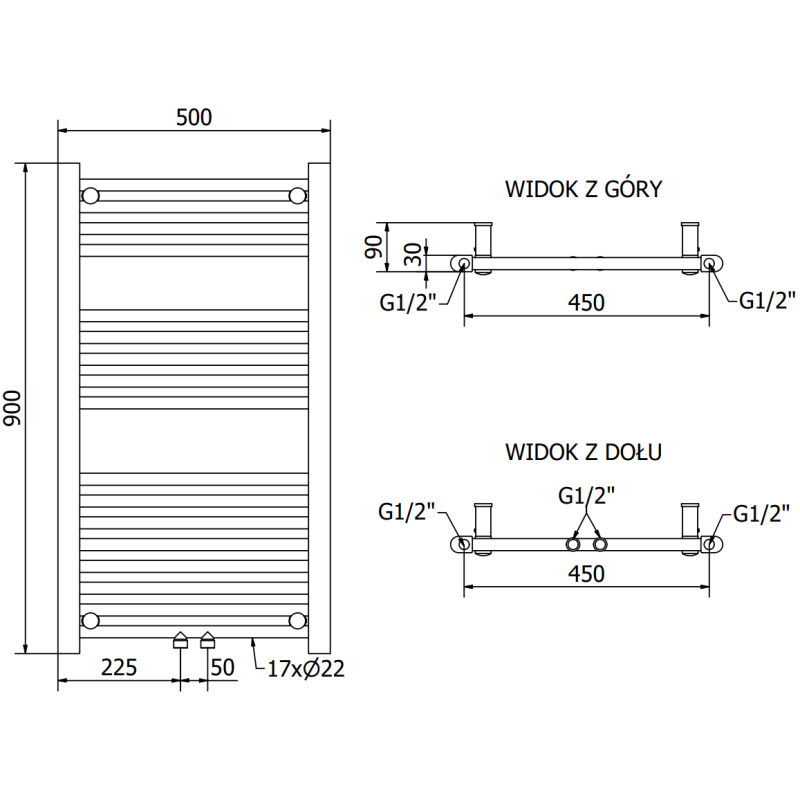 Mexen Mars Badezimmerheizkörper 900 x 500 mm, 370 W, weiß - W110-0900-500-00-20