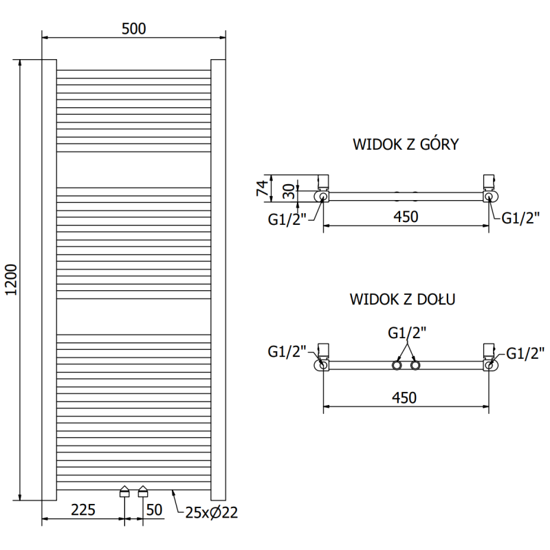 Mexen Mars Badezimmerheizkörper 1200 x 500 mm, 528 W, schwarz - W110-1200-500-00-70