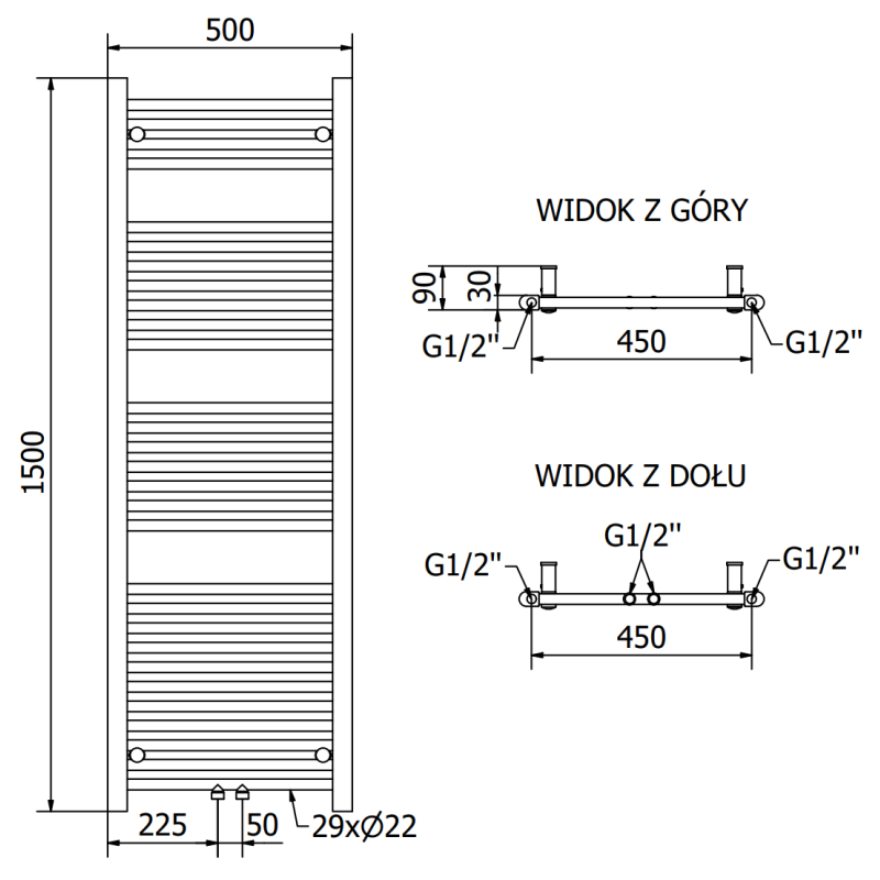 Mexen Mars Badheizkörper 1500 x 500 mm, 626 W, schwarz - W110-1500-500-00-70