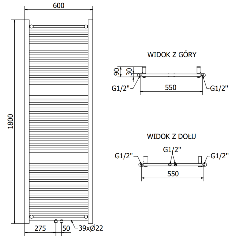 Mexen Mars Badezimmerheizkörper 1500 x 600 mm, 729 W, weiß - W110-1500-600-00-20
