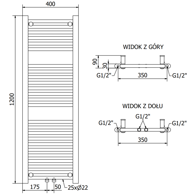 Mexen Mars Badezimmerheizkörper 1200 x 400 mm, 439 W, schwarz - W110-1200-400-00-70