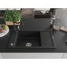 Mexen Elias Granitspüle 1-Becken mit Abtropffläche und Küchenarmatur Carla, schwarz - 6511-77-670700-70