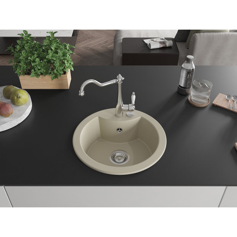 Mexen Diego Granitspüle 1-Kammer mit Küchenarmatur Carla, beige - 6512-69-670700-00