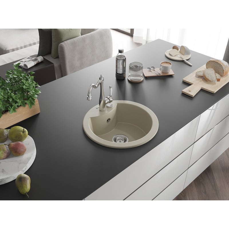 Mexen Diego Granitspüle 1-Kammer mit Küchenarmatur Carla, beige - 6512-69-670700-00