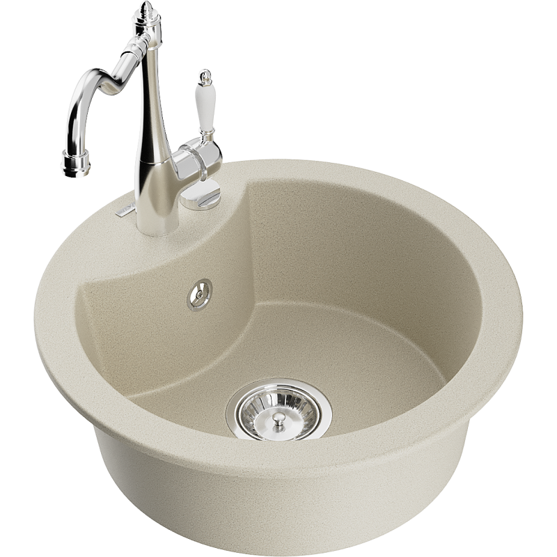 Mexen Diego Granitspüle 1-Kammer mit Küchenarmatur Carla, beige - 6512-69-670700-00