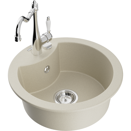 Mexen Diego Granitspüle 1-Kammer mit Küchenarmatur Carla, beige - 6512-69-670700-00