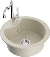 Mexen Diego Granitspüle 1-Kammer mit Küchenarmatur Carla, beige - 6512-69-670700-00